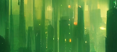A green tinted urban city.