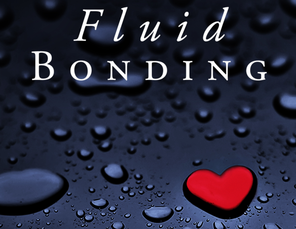 Raindrops on a blue background. One is red and shaped like a heart.