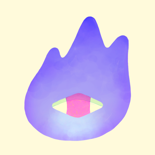 A purple flame with an oblong shape in the middle. It almost looks like an eye with a pink iris.