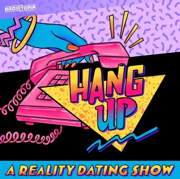 The overall vibe is giving early 90s or late 80s, with a closeup of a blue feminine hand and a pink corded phone.