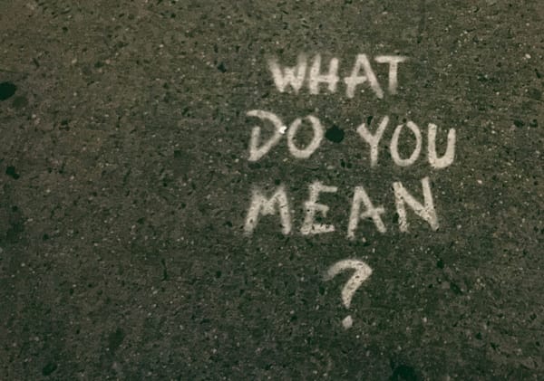 Spray painted graffitti of a quote: "What do you mean?"